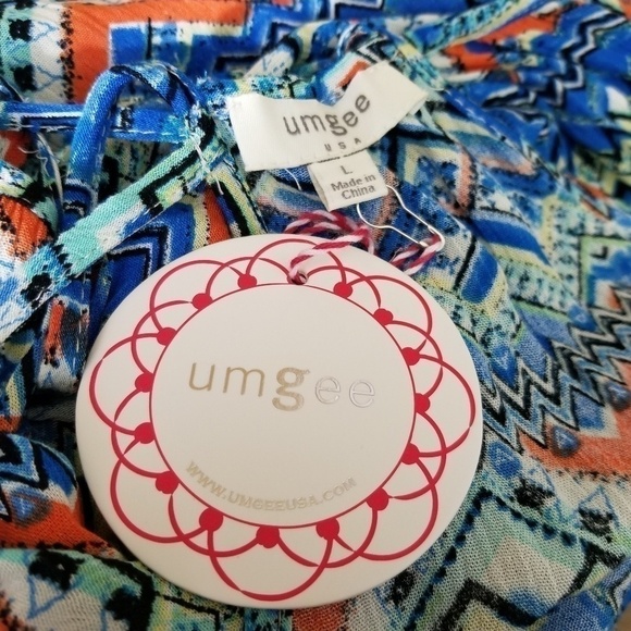 Umgee multi color v neck strappy back fit and flare dress women's size L  NWT - Picture 8 of 8